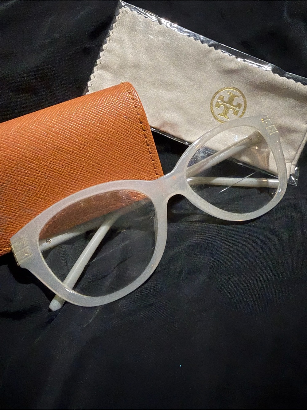 Tory Burch Frosted White slight pink Cat-Eye Sunglasses with Gold Logo Accents